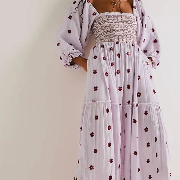 Purple Smocked Sundress with Bishop Sleeves - Picture 1 of 2